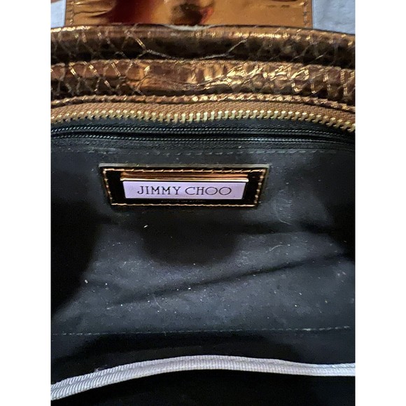 Jimmy Choo Tulita Clutch Bronze Brown Wristlet Gold Buckle Hardware Zip Closure - Picture 12 of 16